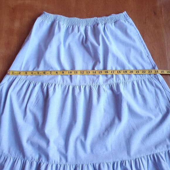 NEW Light Blue Tiered Pull On Skirt Sz L Midi or Maxi Cotton Lightweight Pockets - Picture 8 of 9
